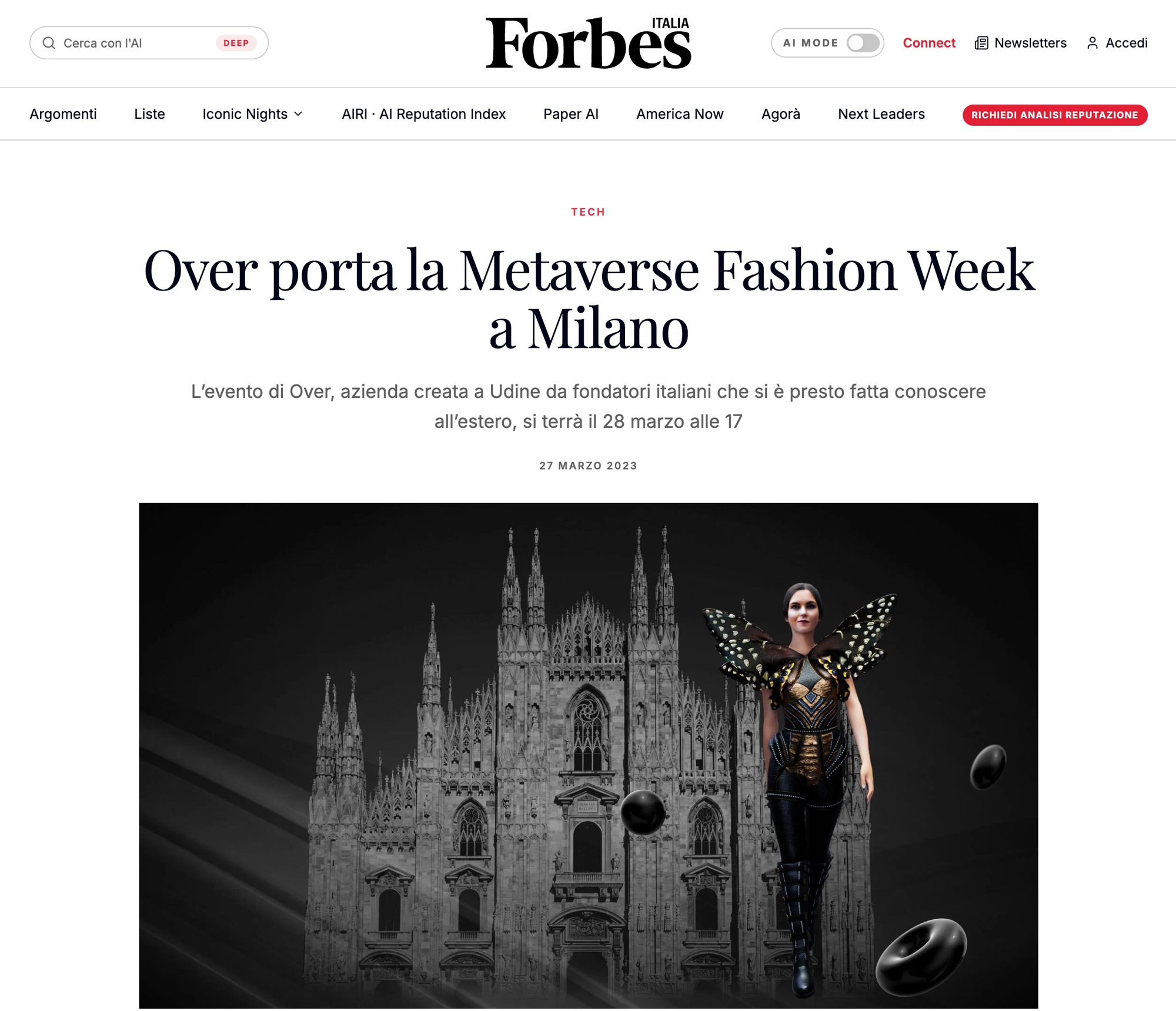 Forbes Italia: Over porta la Metaverse Fashion Week a Milano