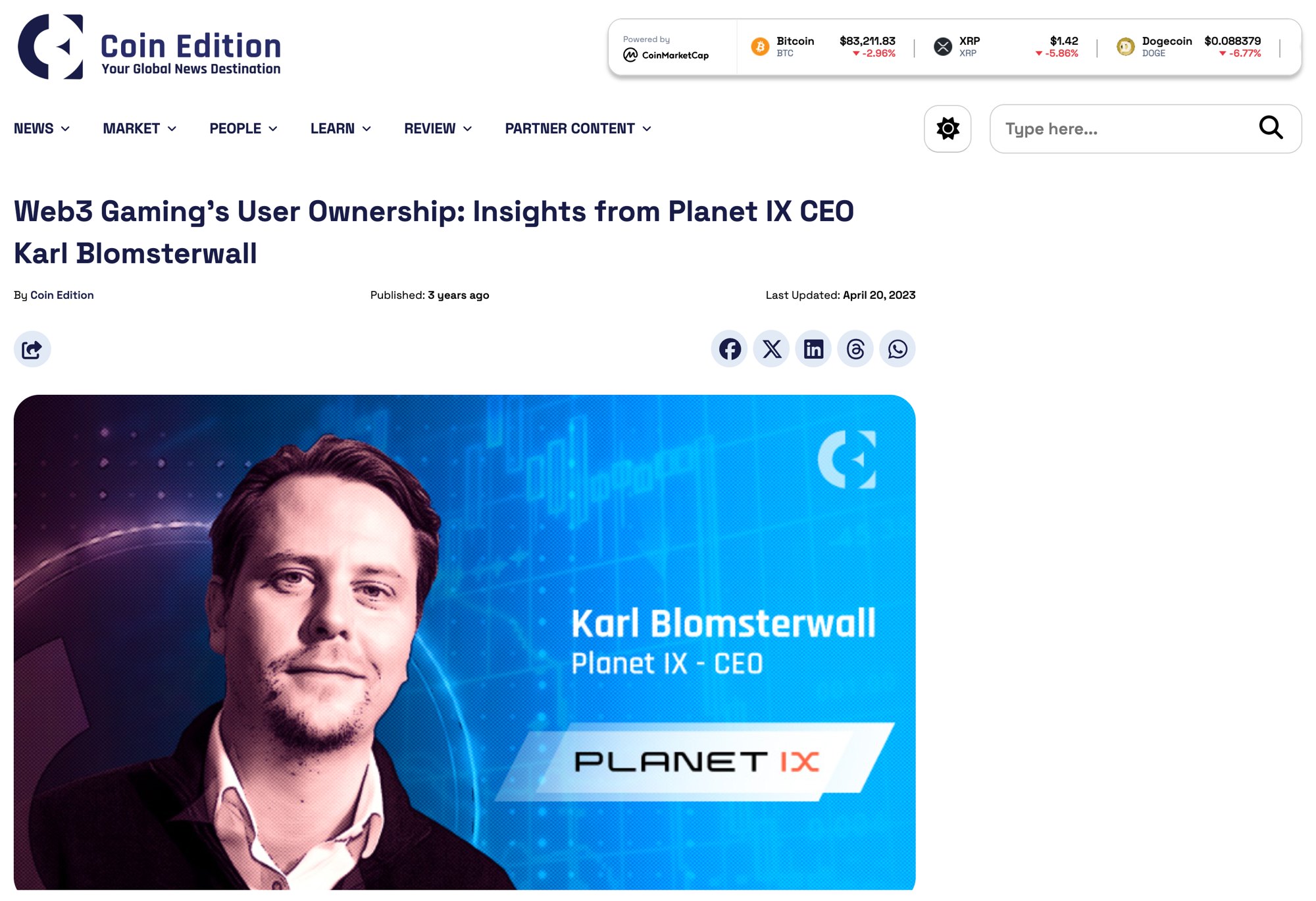 Coin Edition: Web3 gaming’s user ownership, insights from Planet IX CEO Karl Blomsterwall