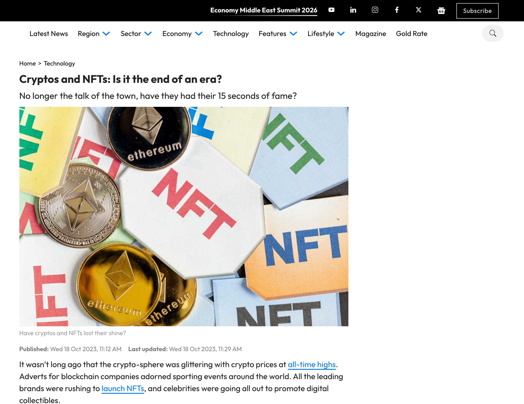 Economy Middle East: Cryptos and NFTs, is it the end of an era?
