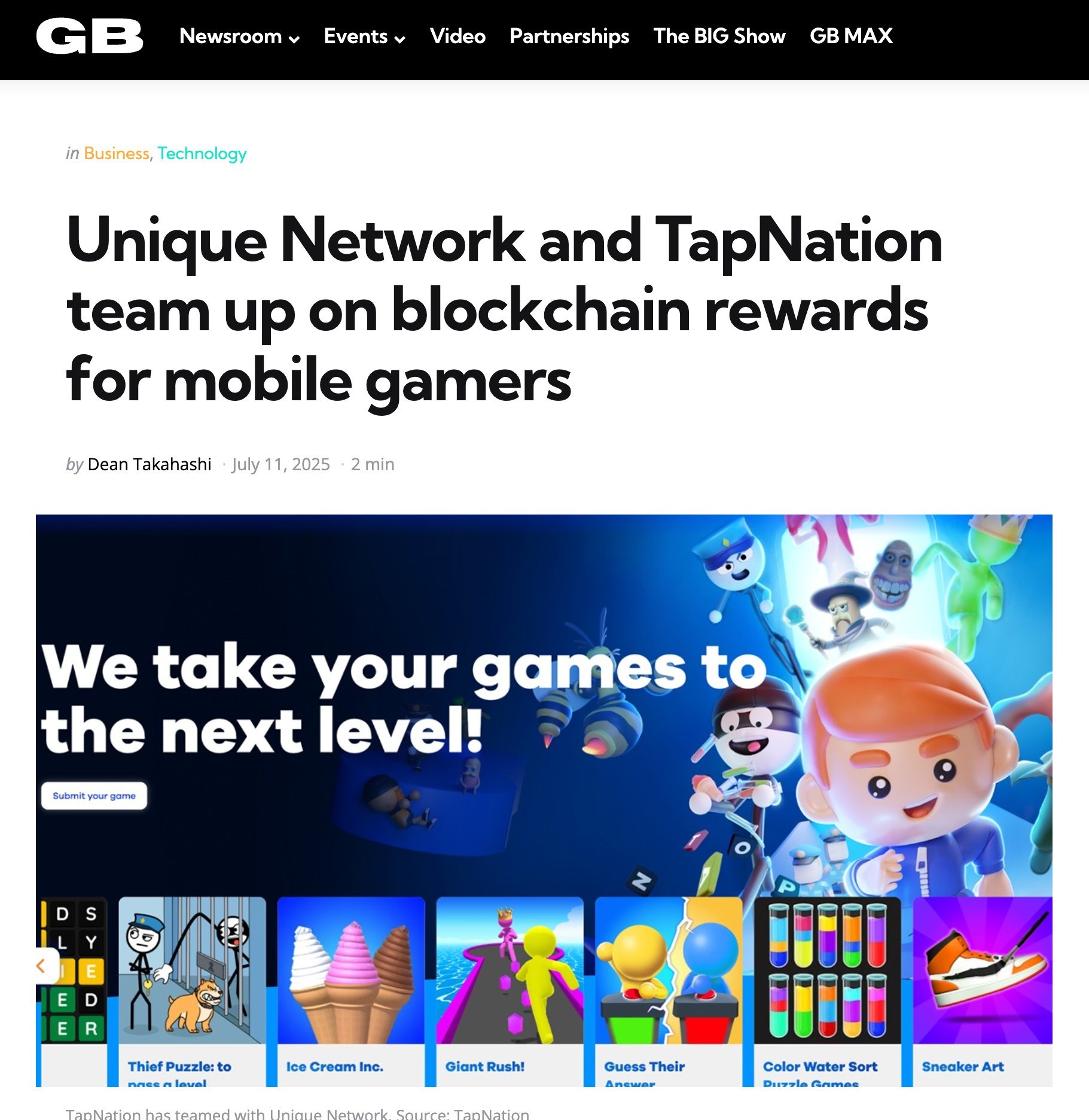 GamesBeat: Unique Network and TapNation team up on blockchain rewards for mobile gamers